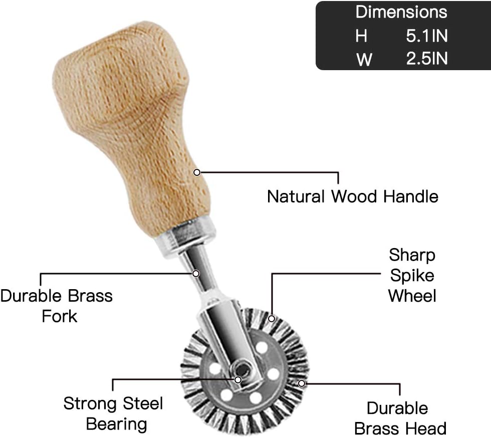 Ravioli Stamp Maker Cutter with Roller Wheel Set, Mold with Wooden Handle and Fluted Edge, Pasta Press Kitchen Attachment (MF-146)