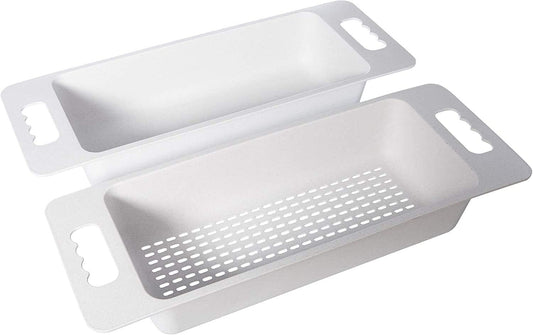 Zuhnë Reeva Over The Sink Colander Strainer Set of 2, Food Grade Wheat Fiber Composite, BPA Free, Stackable Soak Rinse Bins, Light Grey, Fits 15 to 17 in Sink Bowls