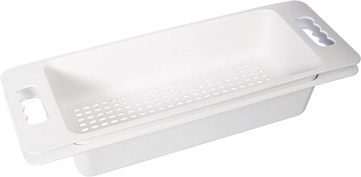 Zuhnë Reeva Over The Sink Colander Strainer Set of 2, Food Grade Wheat Fiber Composite, BPA Free, Stackable Soak Rinse Bins, Light Grey, Fits 15 to 17 in Sink Bowls