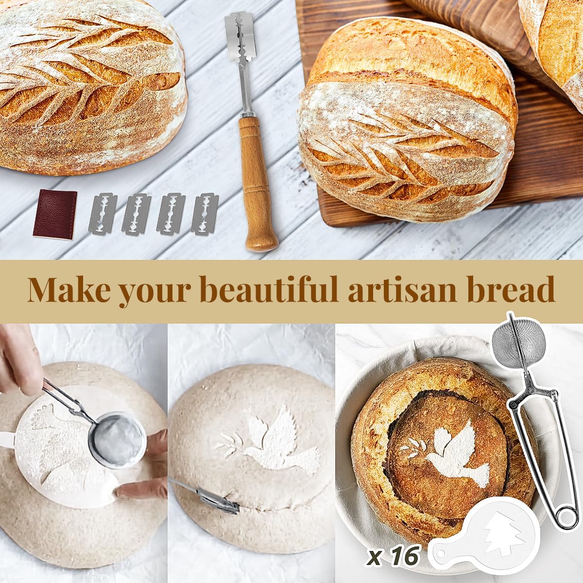BAVIFY Sourdough Starter Kit, Banneton Bread Proofing Baskets Set