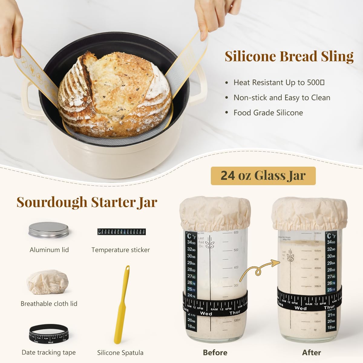 BAVIFY Sourdough Starter Kit, Banneton Bread Proofing Baskets Set