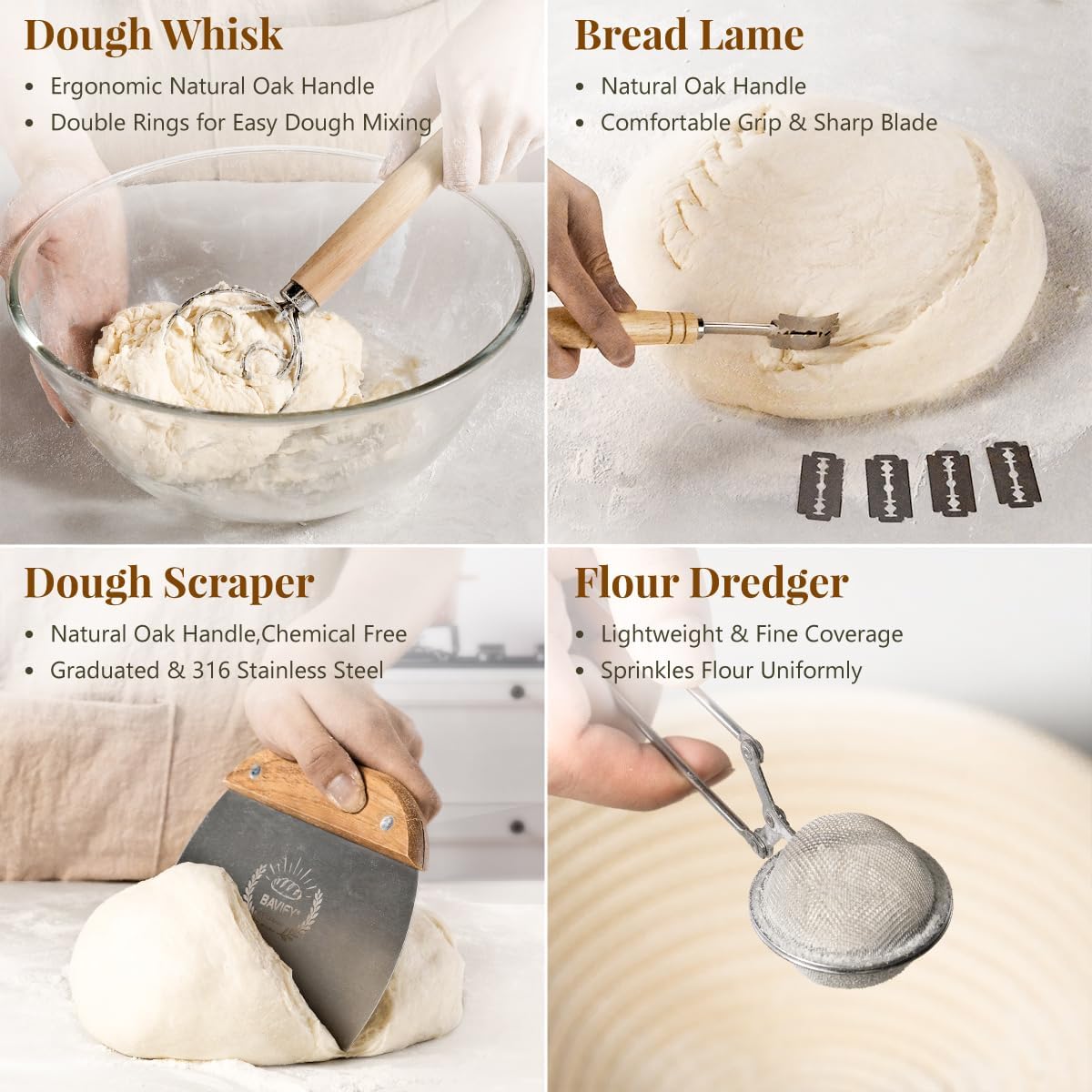 BAVIFY Sourdough Starter Kit, Banneton Bread Proofing Baskets Set