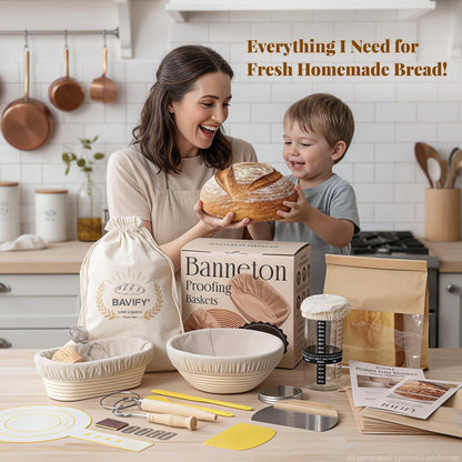 BAVIFY Sourdough Starter Kit, Banneton Bread Proofing Baskets Set
