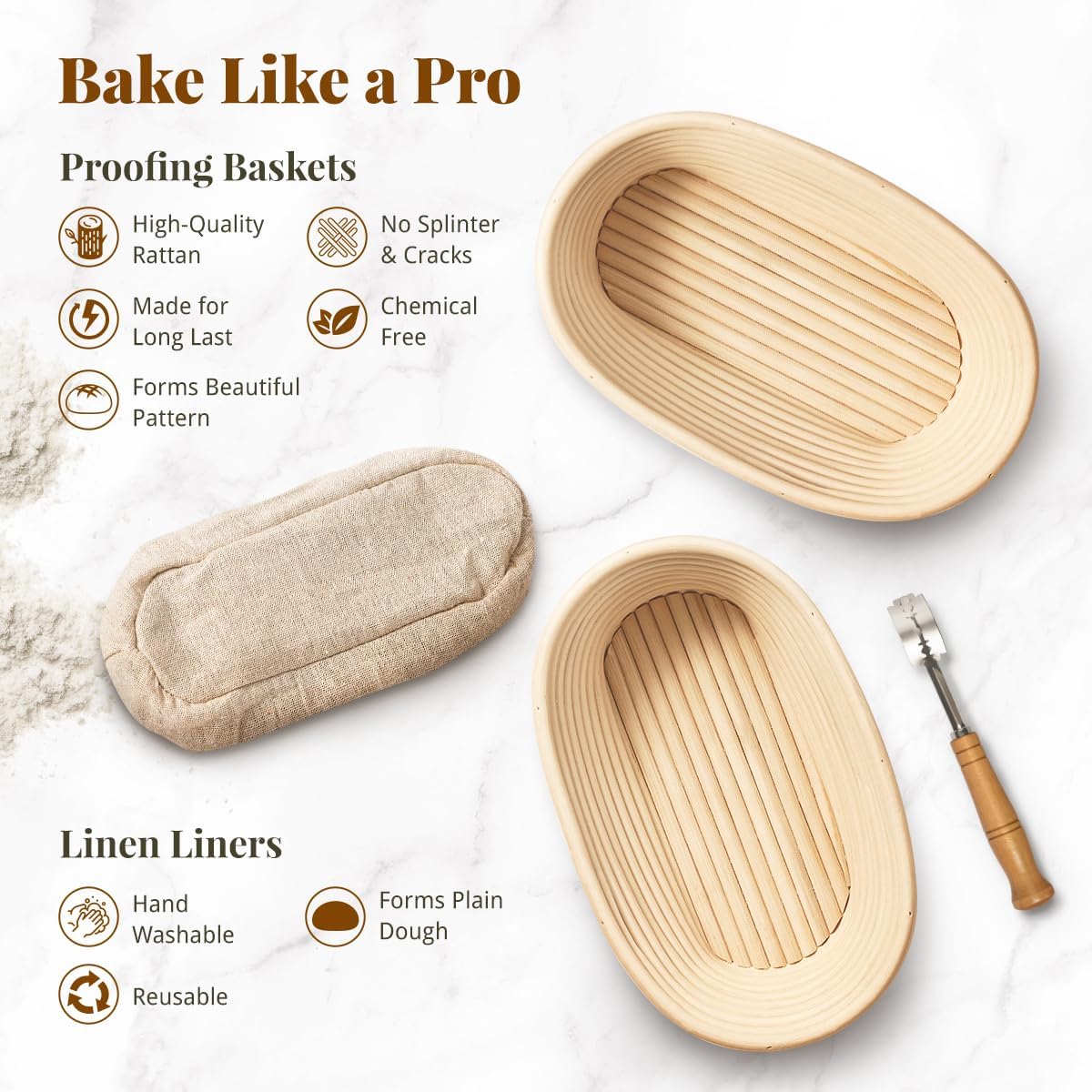 BAVIFY Sourdough Starter Kit, Banneton Bread Proofing Baskets Set