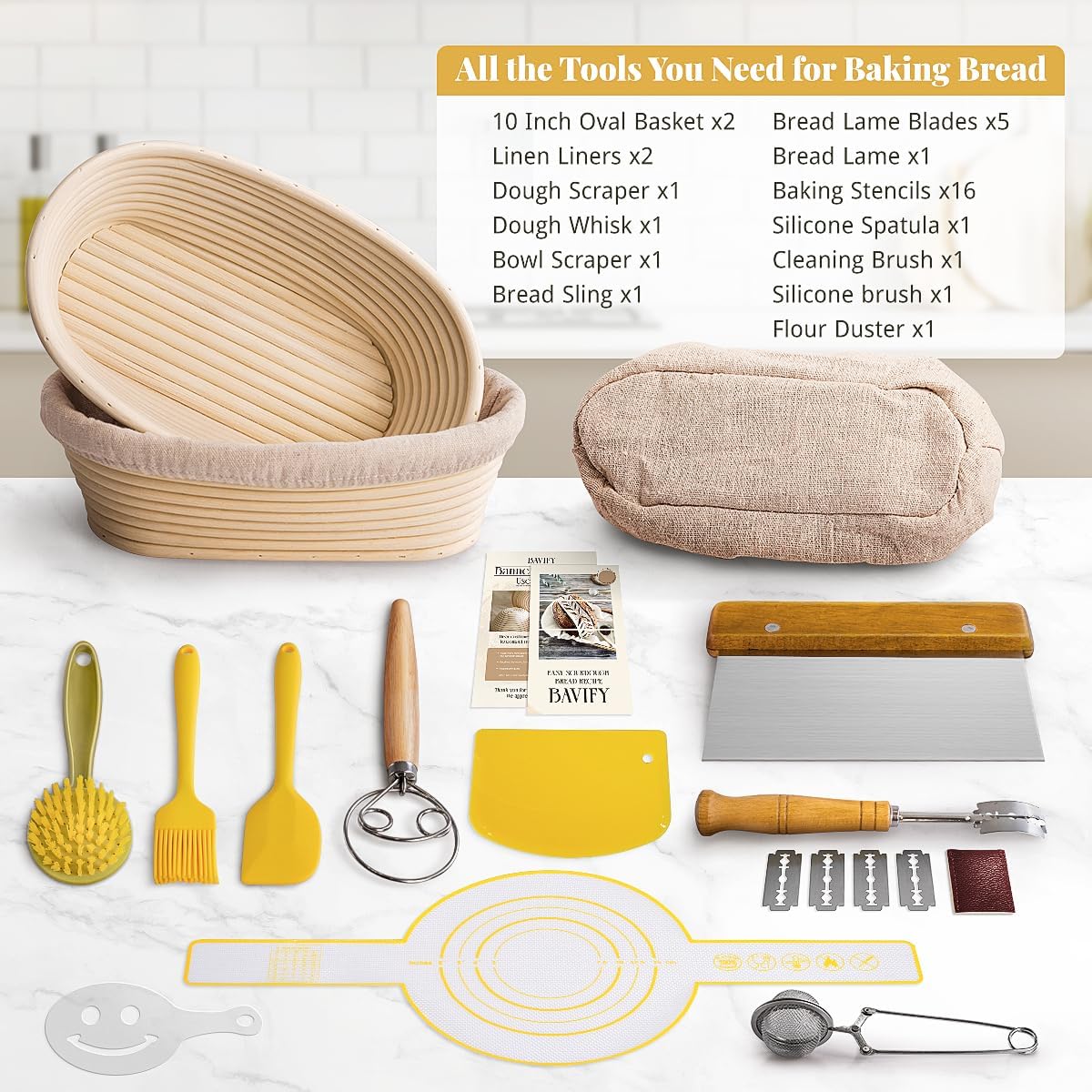 BAVIFY Sourdough Starter Kit, Banneton Bread Proofing Baskets Set