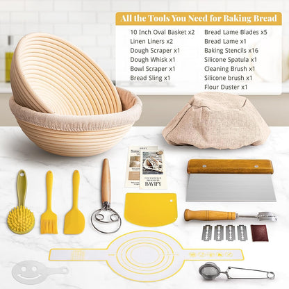 BAVIFY Sourdough Starter Kit, Banneton Bread Proofing Baskets Set