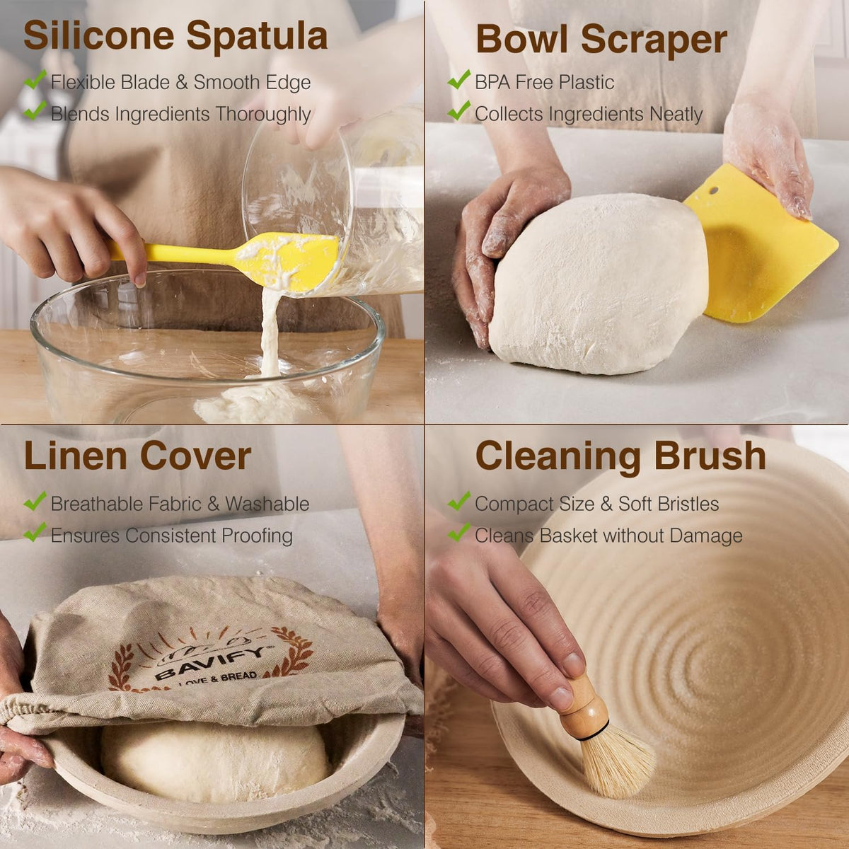 BAVIFY Sourdough Starter Kit, Banneton Bread Proofing Baskets Set