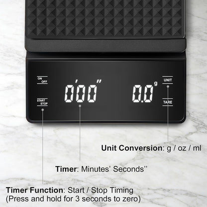 Coffee Scale with Timer, 3kg/0.1g High Precision Espresso Scale, Digital Kitchen Scale for Espresso and Pour-Over Coffee (Batteries Included)