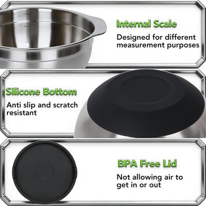 304 Stainless Steel Colander, 2.5 QT Capacity and 2.5 QT Mixing Bowl, Micropore Strainer for Washing Rice, Fruit, and Veggies, Perfect Draining for Cooked Pasta