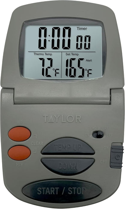Precision Products Programmable with Timer Instant Read Wired Probe Digital, Meat, Food, Grill BBQ Cooking Kitchen Thermometer with Timer, Gray