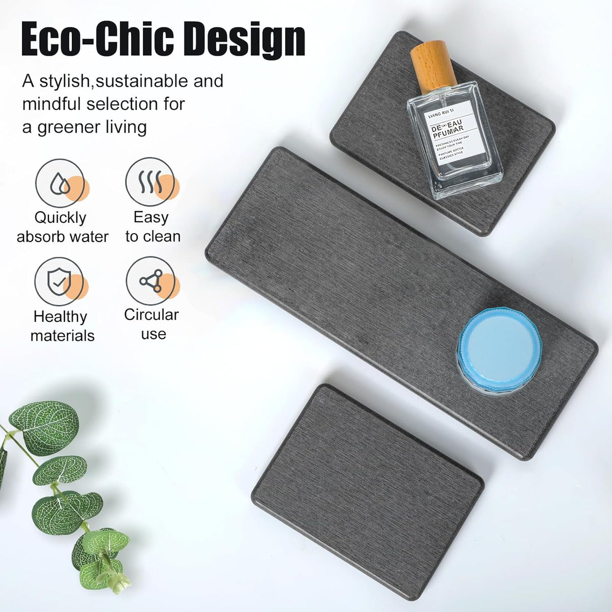 Quick Dry Sink Caddy Kitchen Sink Organizer, Water Absorbing Stone Tray for Sink, Stone Drying Tray, Diatomite Faucet Mat & Protector, Dispenser Sponge Holder, Stone Soap Tray for Bathroom Counter