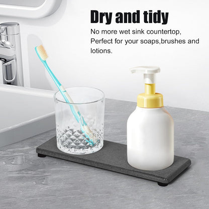 Quick Dry Sink Caddy Kitchen Sink Organizer, Water Absorbing Stone Tray for Sink, Stone Drying Tray, Diatomite Faucet Mat & Protector, Dispenser Sponge Holder, Stone Soap Tray for Bathroom Counter