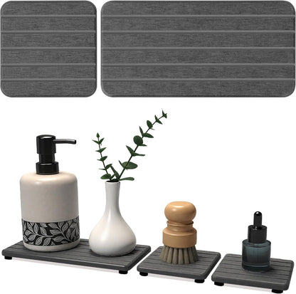 Quick Dry Sink Caddy Kitchen Sink Organizer, Water Absorbing Stone Tray for Sink, Stone Drying Tray, Diatomite Faucet Mat & Protector, Dispenser Sponge Holder, Stone Soap Tray for Bathroom Counter