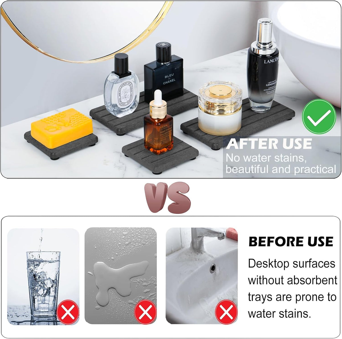 Quick Dry Sink Caddy Kitchen Sink Organizer, Water Absorbing Stone Tray for Sink, Stone Drying Tray, Diatomite Faucet Mat & Protector, Dispenser Sponge Holder, Stone Soap Tray for Bathroom Counter