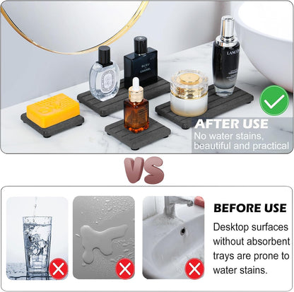 Quick Dry Sink Caddy Kitchen Sink Organizer, Water Absorbing Stone Tray for Sink, Stone Drying Tray, Diatomite Faucet Mat & Protector, Dispenser Sponge Holder, Stone Soap Tray for Bathroom Counter