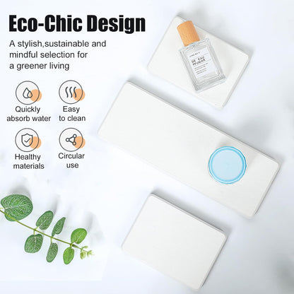 Quick Dry Sink Caddy Kitchen Sink Organizer, Water Absorbing Stone Tray for Sink, Stone Drying Tray, Diatomite Faucet Mat & Protector, Dispenser Sponge Holder, Stone Soap Tray for Bathroom Counter