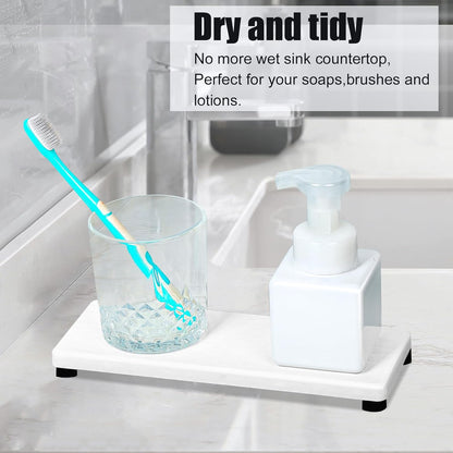 Quick Dry Sink Caddy Kitchen Sink Organizer, Water Absorbing Stone Tray for Sink, Stone Drying Tray, Diatomite Faucet Mat & Protector, Dispenser Sponge Holder, Stone Soap Tray for Bathroom Counter