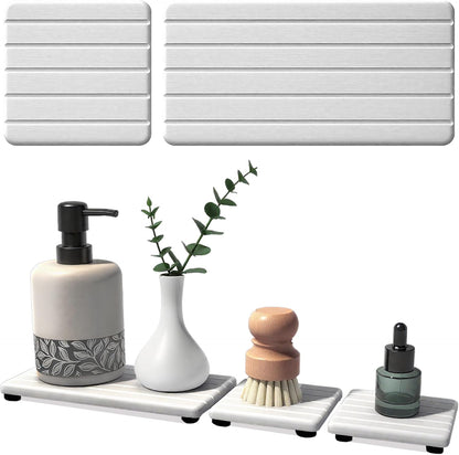 Quick Dry Sink Caddy Kitchen Sink Organizer, Water Absorbing Stone Tray for Sink, Stone Drying Tray, Diatomite Faucet Mat & Protector, Dispenser Sponge Holder, Stone Soap Tray for Bathroom Counter