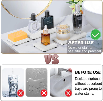 Quick Dry Sink Caddy Kitchen Sink Organizer, Water Absorbing Stone Tray for Sink, Stone Drying Tray, Diatomite Faucet Mat & Protector, Dispenser Sponge Holder, Stone Soap Tray for Bathroom Counter
