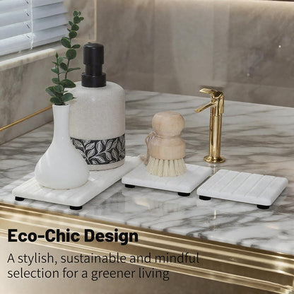 Quick Dry Sink Caddy Kitchen Sink Organizer, Water Absorbing Stone Tray for Sink, Stone Drying Tray, Diatomite Faucet Mat & Protector, Dispenser Sponge Holder, Stone Soap Tray for Bathroom Counter