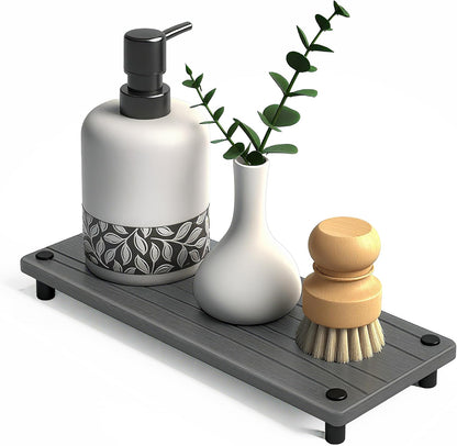 Quick Dry Sink Caddy Kitchen Sink Organizer, Water Absorbing Stone Tray for Sink, Stone Drying Tray, Diatomite Faucet Mat & Protector, Dispenser Sponge Holder, Stone Soap Tray for Bathroom Counter
