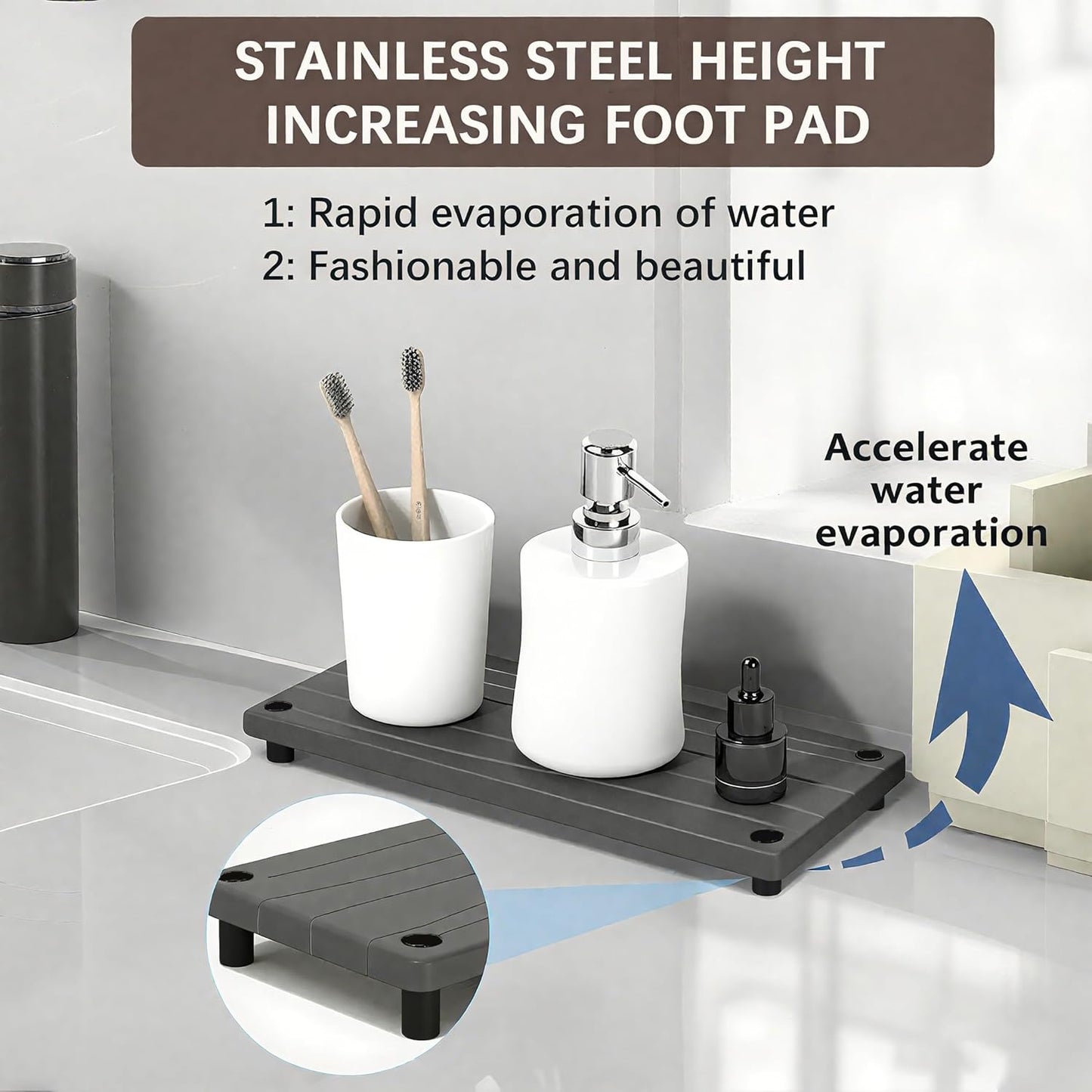 Quick Dry Sink Caddy Kitchen Sink Organizer, Water Absorbing Stone Tray for Sink, Stone Drying Tray, Diatomite Faucet Mat & Protector, Dispenser Sponge Holder, Stone Soap Tray for Bathroom Counter