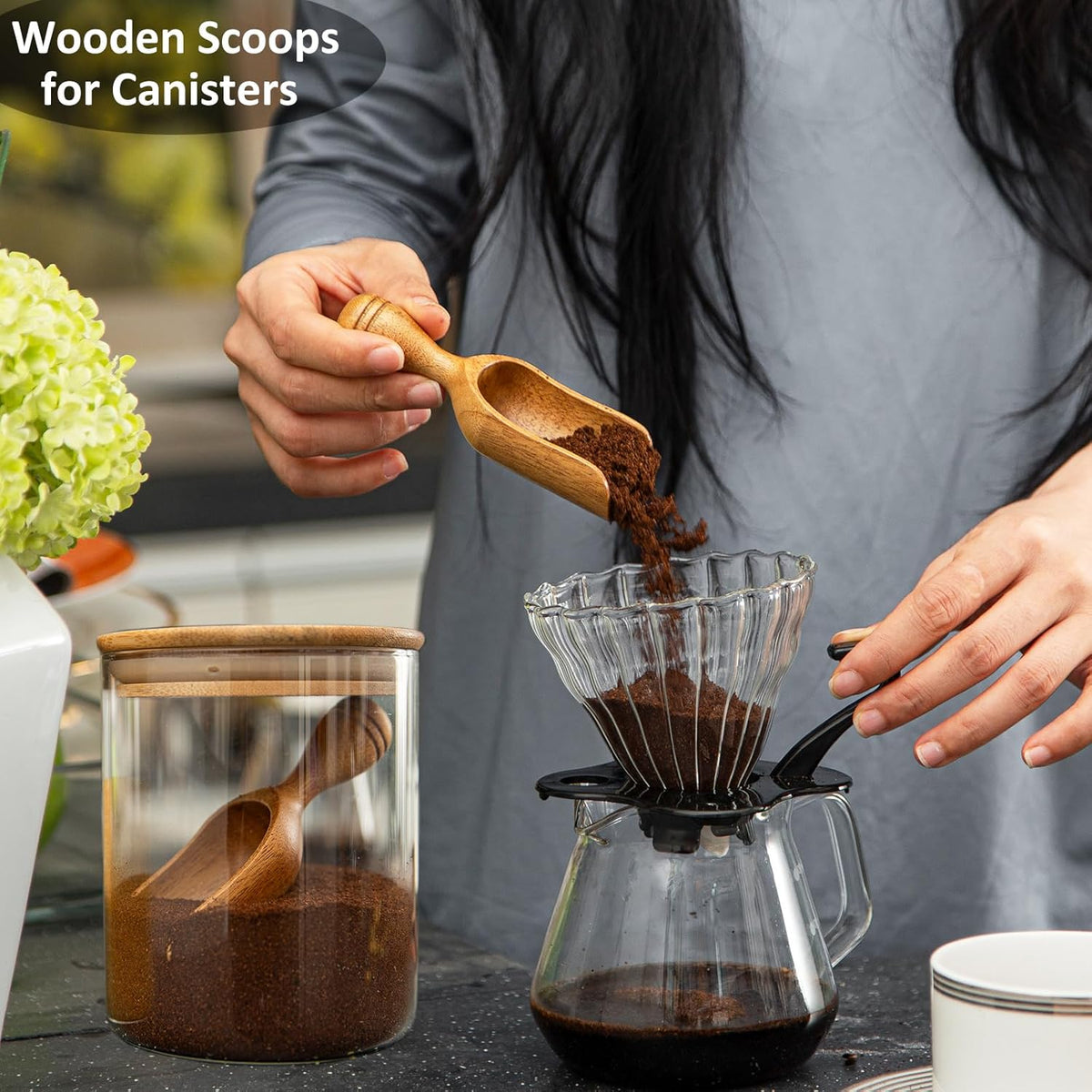 Wooden Scoops for Canisters Wooden Scoop for Jars Acacia 4.5″ Mini Scoop for Ground Coffee bath Scooper salt Laundry Scoop Measuring Spoon Shovel -Multipurpose
