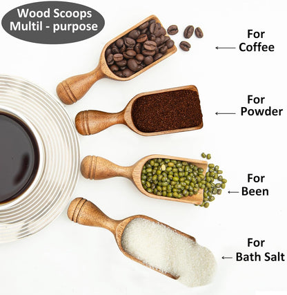 Wooden Scoops for Canisters Wooden Scoop for Jars Acacia 4.5″ Mini Scoop for Ground Coffee bath Scooper salt Laundry Scoop Measuring Spoon Shovel -Multipurpose