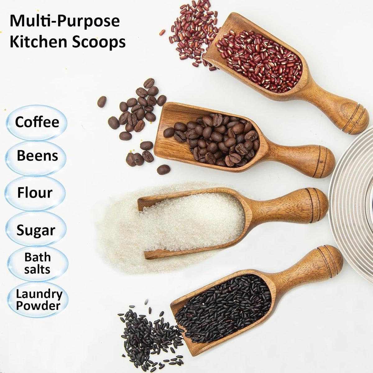 Wooden Scoops for Canisters Wooden Scoop for Jars Acacia 4.5″ Mini Scoop for Ground Coffee bath Scooper salt Laundry Scoop Measuring Spoon Shovel -Multipurpose