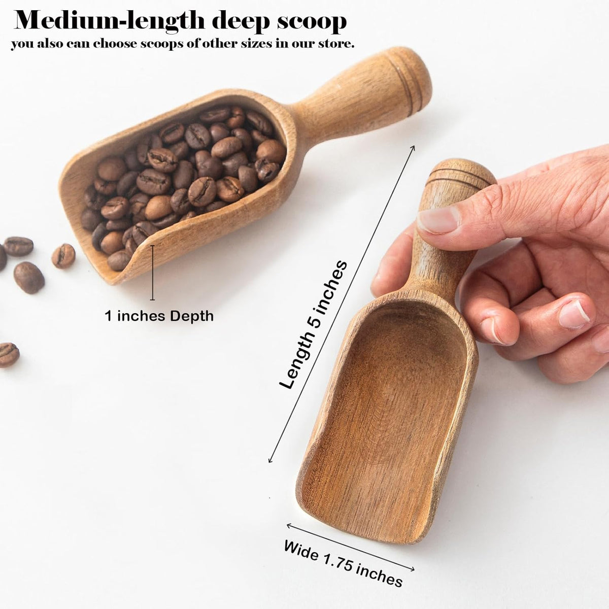 Wooden Scoops for Canisters Wooden Scoop for Jars Acacia 4.5″ Mini Scoop for Ground Coffee bath Scooper salt Laundry Scoop Measuring Spoon Shovel -Multipurpose