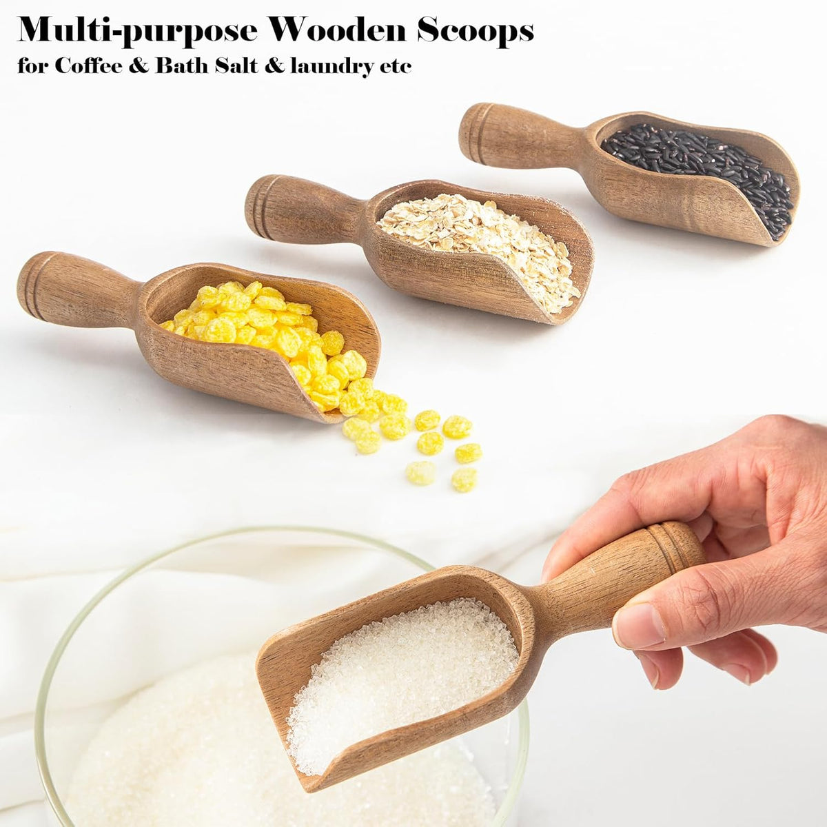 Wooden Scoops for Canisters Wooden Scoop for Jars Acacia 4.5″ Mini Scoop for Ground Coffee bath Scooper salt Laundry Scoop Measuring Spoon Shovel -Multipurpose