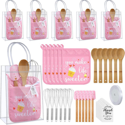 6 Sets Baby Shower Prizes for Game Winners Potholder Silicone Spatula Bamboo Spoon Whisk Gift Bag Set Gifts for Baby Shower Bridal Wedding Guests Games Prize Favors(Eucalyptus)