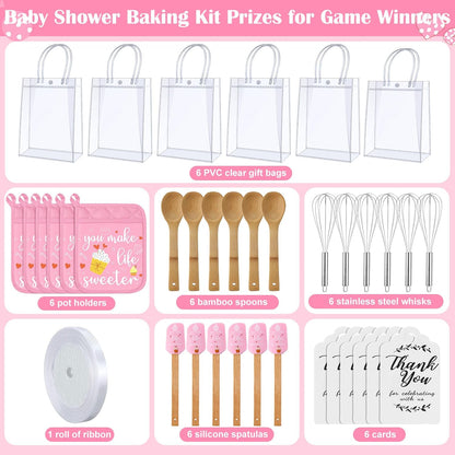 6 Sets Baby Shower Prizes for Game Winners Potholder Silicone Spatula Bamboo Spoon Whisk Gift Bag Set Gifts for Baby Shower Bridal Wedding Guests Games Prize Favors(Eucalyptus)