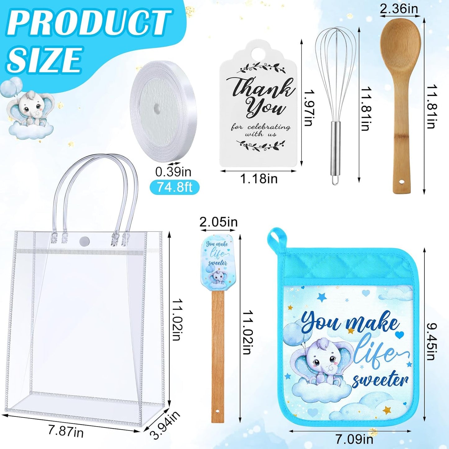 6 Sets Baby Shower Prizes for Game Winners Potholder Silicone Spatula Bamboo Spoon Whisk Gift Bag Set Gifts for Baby Shower Bridal Wedding Guests Games Prize Favors(Eucalyptus)