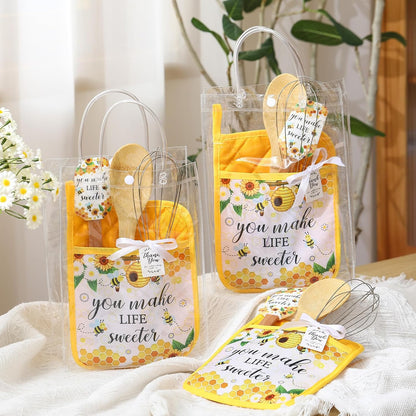 6 Sets Baby Shower Prizes for Game Winners Potholder Silicone Spatula Bamboo Spoon Whisk Gift Bag Set Gifts for Baby Shower Bridal Wedding Guests Games Prize Favors(Eucalyptus)