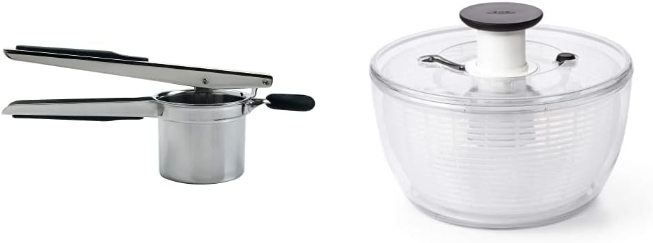 Good Grips Stainless Steel Potato Ricer and Good Grips Large Salad Spinner - 6.22 Qt., White