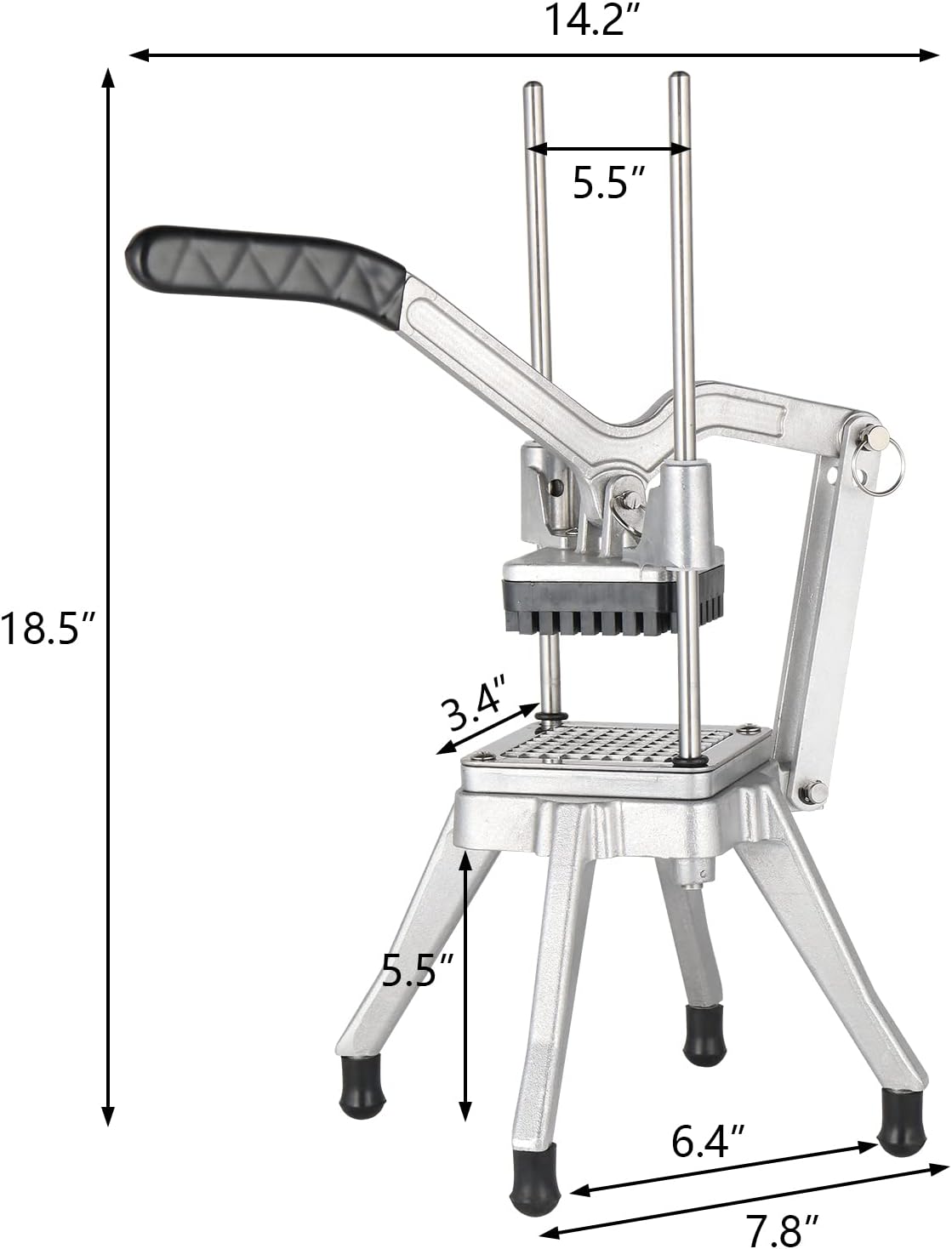 Commercial Vegetable Chopper French Fry Cutter Stainless Steel w/ 4 Sizes Blades, Fruit Potato Slicer, 1/2", 3/8", 1/4" & 8-Wedge Blades and Pusher Blocks for Restaurants, Home & Kitchen