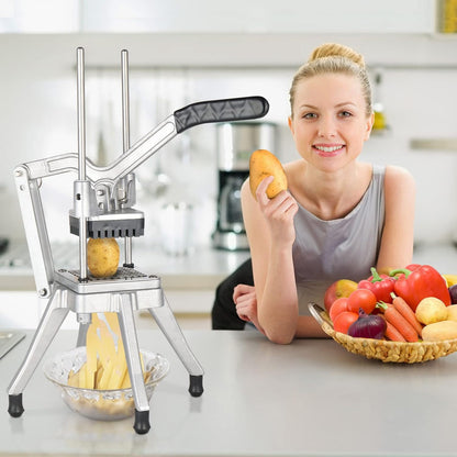 Commercial Vegetable Chopper French Fry Cutter Stainless Steel w/ 4 Sizes Blades, Fruit Potato Slicer, 1/2", 3/8", 1/4" & 8-Wedge Blades and Pusher Blocks for Restaurants, Home & Kitchen