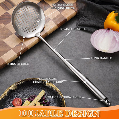 Kitchen Skimmer - Slotted Spoon for Straining, Stainless Steel Spider Strainer Skimmer Ladle for Cooking and Frying, Kitchen Utensils Pasta Spoon