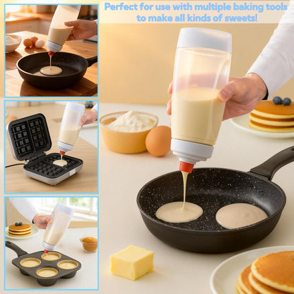 33 Oz Pancake Batter Dispenser, Squeeze Mixer Bottle with BlenderBall | Food grade bottle, for pancake,waffle,crepe,muffin baking, easy squeeze design, silicone spatula, spoon, kitchen batter mixer