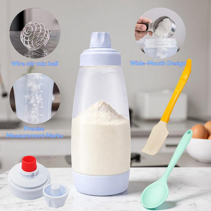 33 Oz Pancake Batter Dispenser, Squeeze Mixer Bottle with BlenderBall | Food grade bottle, for pancake,waffle,crepe,muffin baking, easy squeeze design, silicone spatula, spoon, kitchen batter mixer