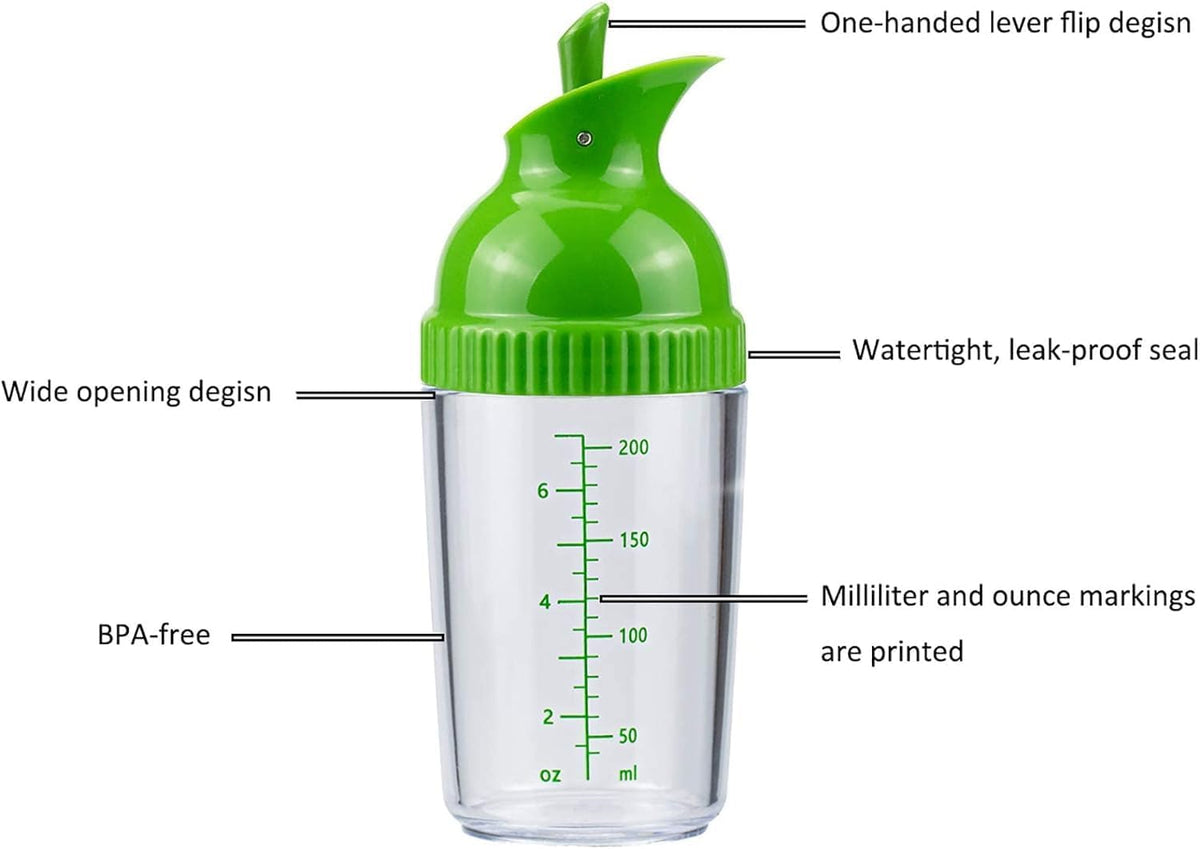 Salad Dressing Shaker Container, Pour Spout, LeakprooF, Dishwasher Safe, Homemade Oil and Vinegar Salad Dressing Bottle Mixer Dispenser (Green)