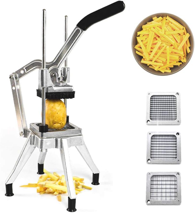 French Fry Cutter for Potatoes, Commercial Vegetable Fruit Chopper with 1/2-Inch, 3/8-Inch, 1/4-Inch Blades, Professional Food Dicer Onion Slicer Stainless Steel For Tomato Peppers Potato Mushroom