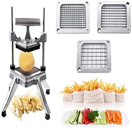 French Fry Cutter for Potatoes, Commercial Vegetable Fruit Chopper with 1/2-Inch, 3/8-Inch, 1/4-Inch Blades, Professional Food Dicer Onion Slicer Stainless Steel For Tomato Peppers Potato Mushroom