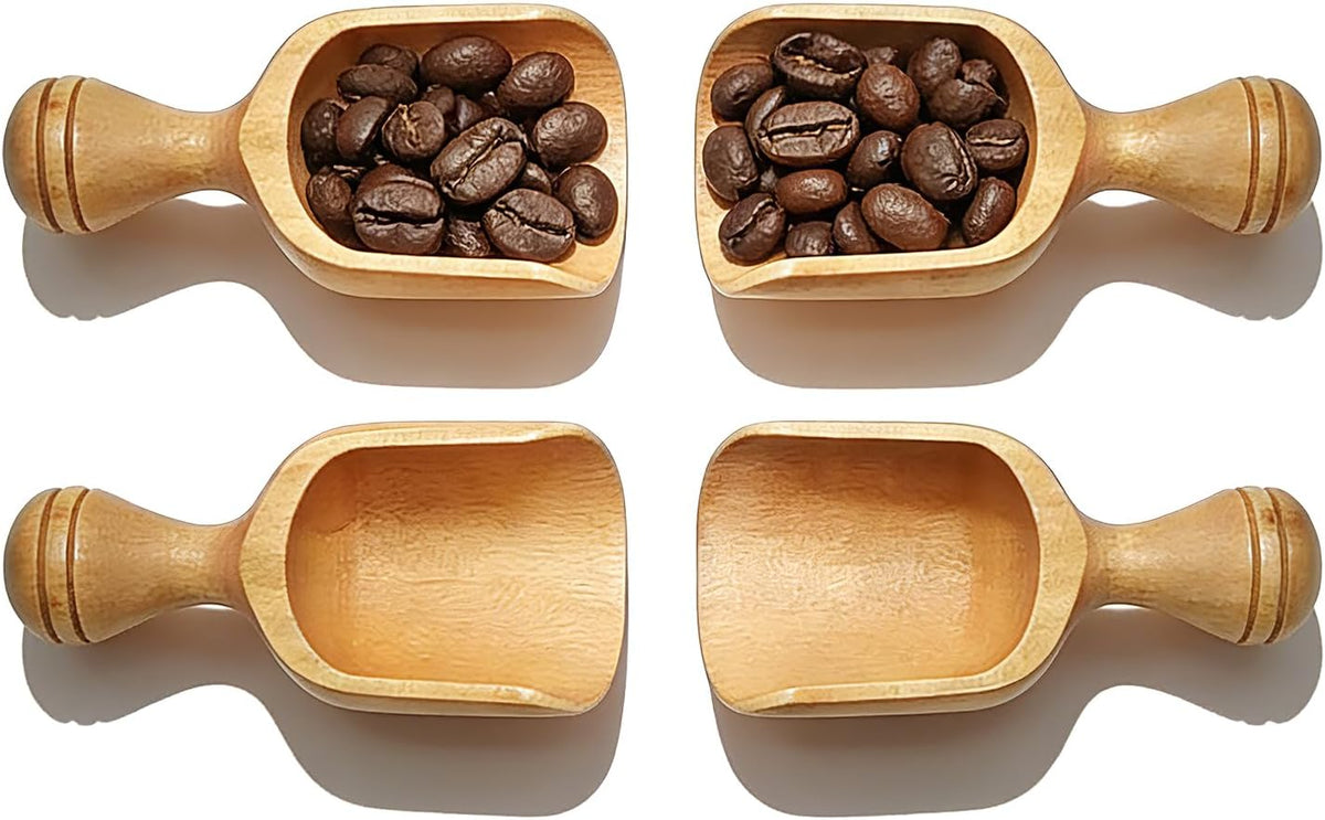 Wooden Coffee Scoop Set, Coffee Bean Scoop & Scoops for Jars, Multipurpose Spoon for Ground Coffee, Tea & Kitchen Dry Goods,4 Pack