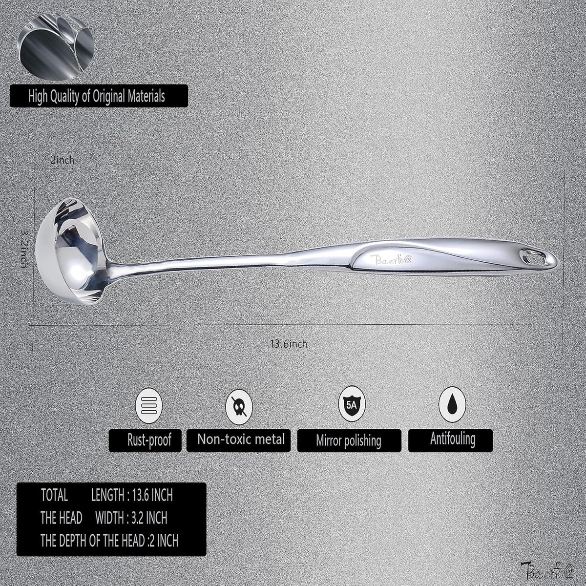 High Grade Soup Ladle, Cooking Ladle for Soup, Heat-proof Design of Hollow Handle, Gift for Family（4ouce/13.5 Inch)
