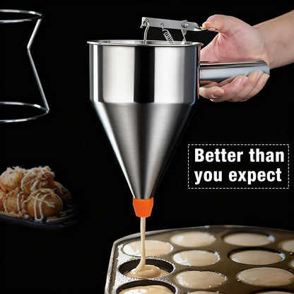 Pancake Batter Dispenser, Large 40oz/1200ml Multi-Caliber Stainless Steel Funnel Cake Dispenser with Stand for Commercial and Use