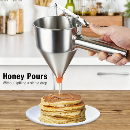 Pancake Batter Dispenser, Large 40oz/1200ml Multi-Caliber Stainless Steel Funnel Cake Dispenser with Stand for Commercial and Use