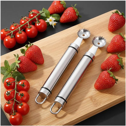 2Pcs Silver Strawberry Huller and Tomato Stem Corer Tool Multi-Function Stainless Corer and Pitter Remover for Strawberry,Tomato,Vegetable and Fruit Corers Practical Kitchen Utensils and Gadgets