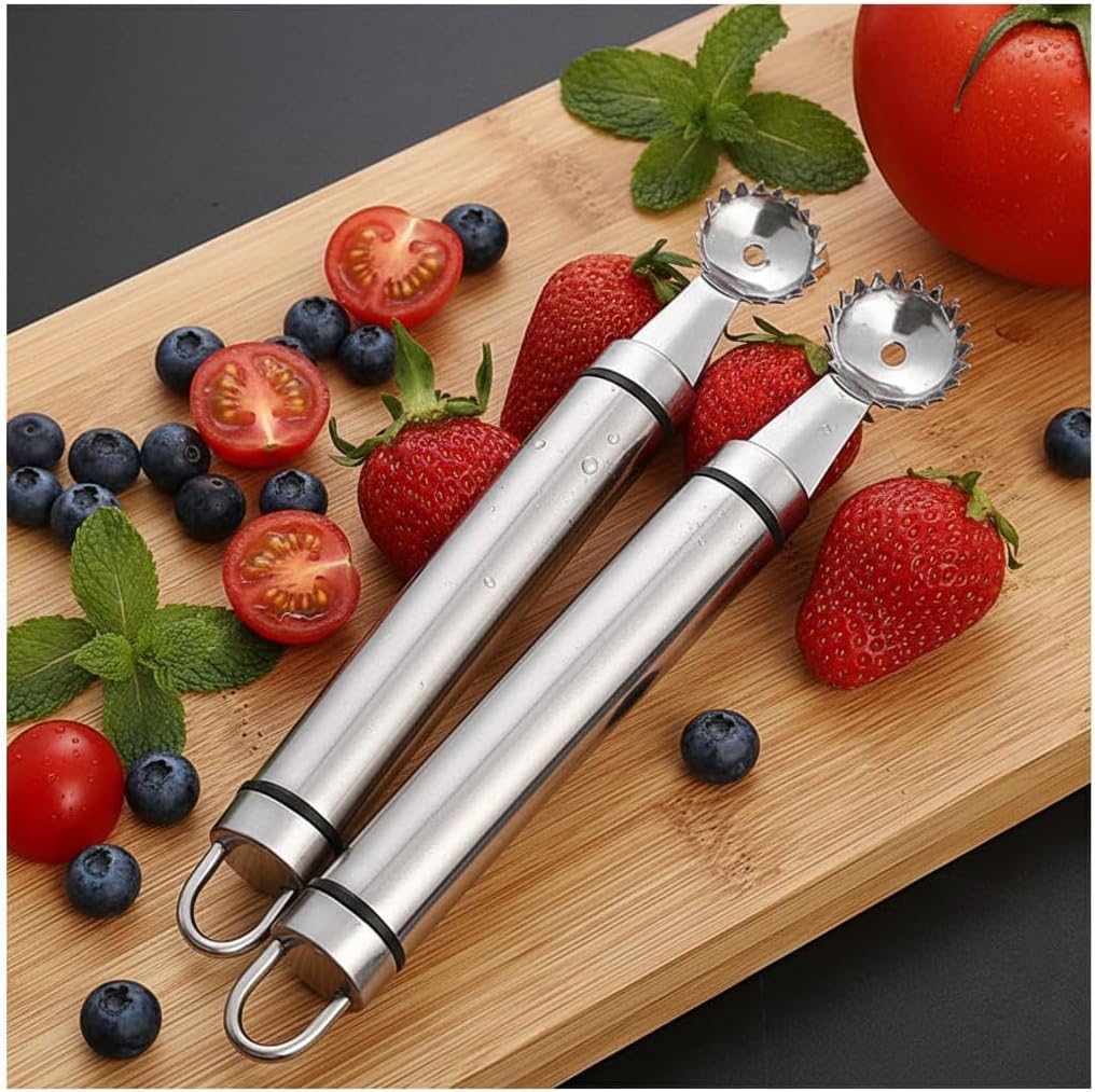 2Pcs Silver Strawberry Huller and Tomato Stem Corer Tool Multi-Function Stainless Corer and Pitter Remover for Strawberry,Tomato,Vegetable and Fruit Corers Practical Kitchen Utensils and Gadgets